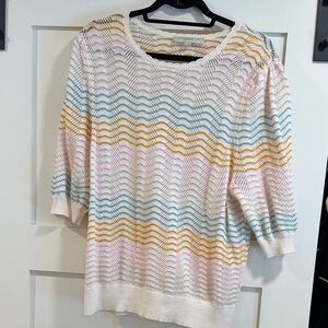 LOFT White and Yellow Knit Sweater